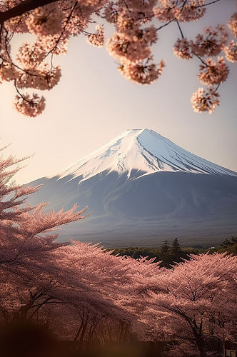 AI数字艺术境外旅游日本富士山风景摄影图