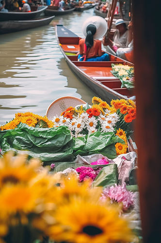 AI数字艺术泰国景点水上市场摄影图