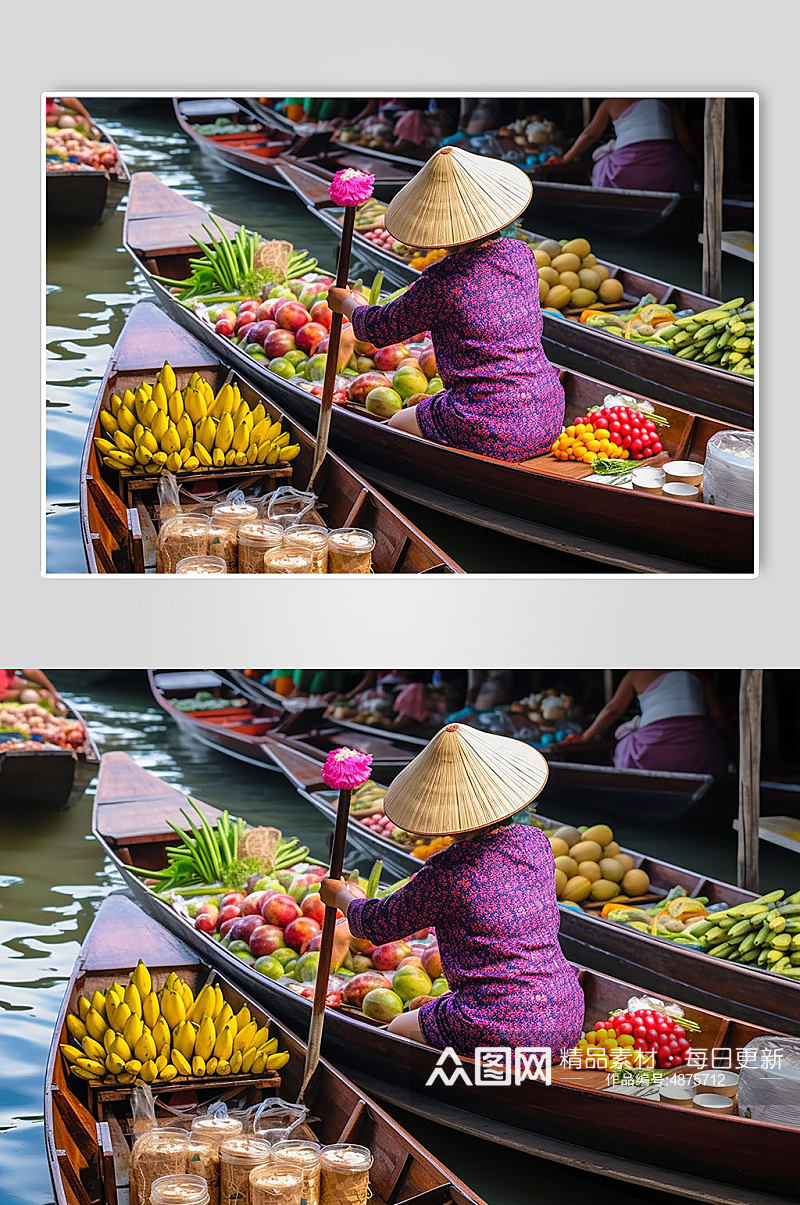 AI数字艺术泰国景点水上市场摄影图素材