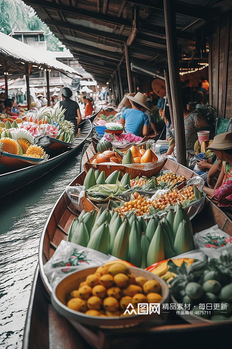 AI数字艺术泰国景点水上市场摄影图素材
