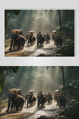 AI数字艺术泰国丛林骑大象旅游摄影图