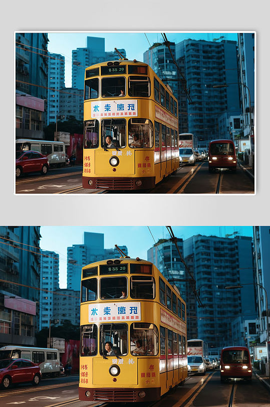 AI数字艺术国内城市香港叮叮车摄影图