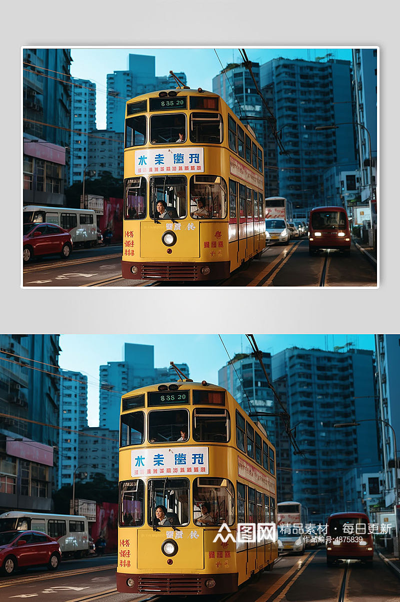 AI数字艺术国内城市香港叮叮车摄影图素材