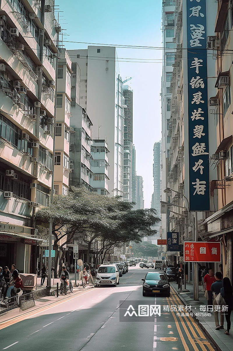 AI数字艺术香港街头复古景点摄影图素材