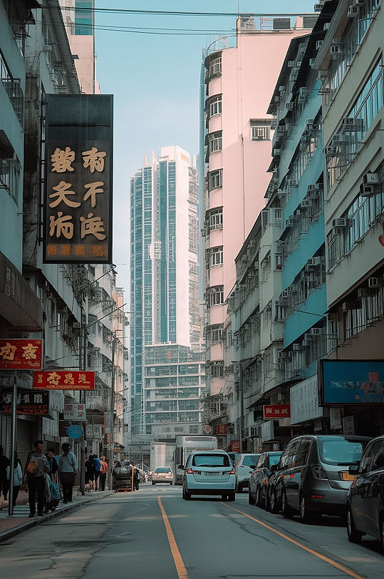 AI数字艺术香港街头复古景点摄影图