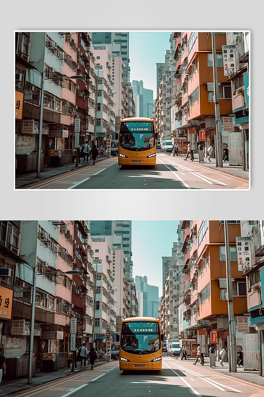 AI数字艺术香港街头复古景点摄影图