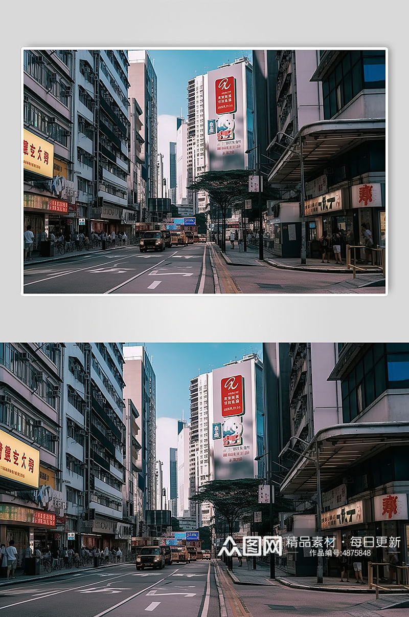 AI数字艺术香港街头复古景点摄影图素材