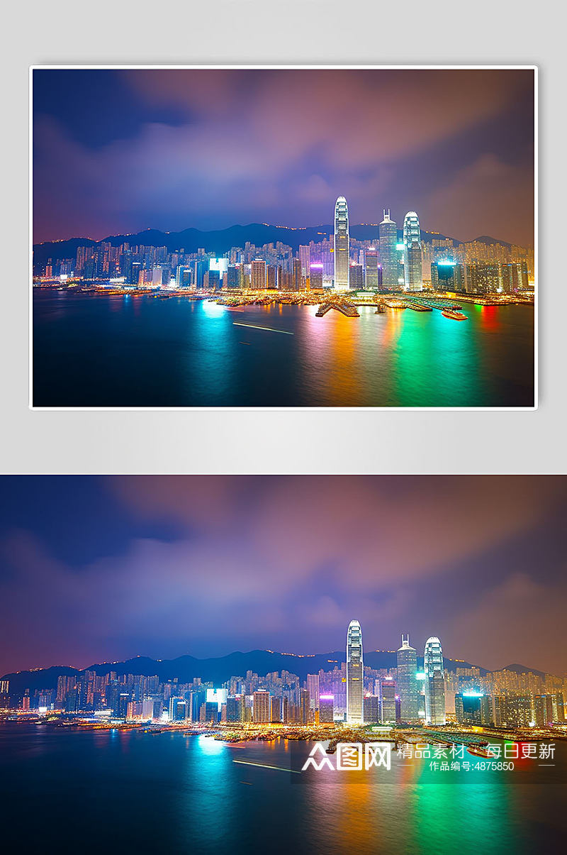 AI数字艺术香港维多利亚港景点摄影图素材