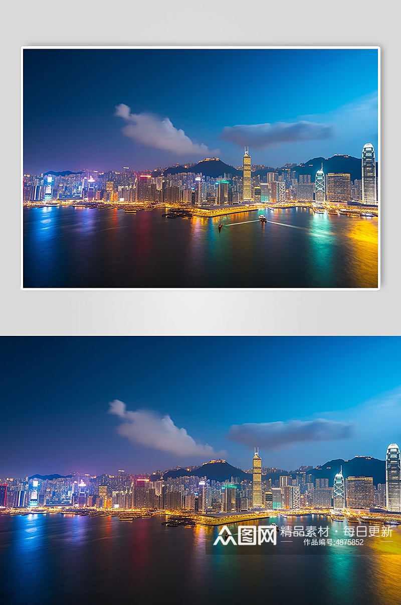 AI数字艺术香港维多利亚港景点摄影图素材