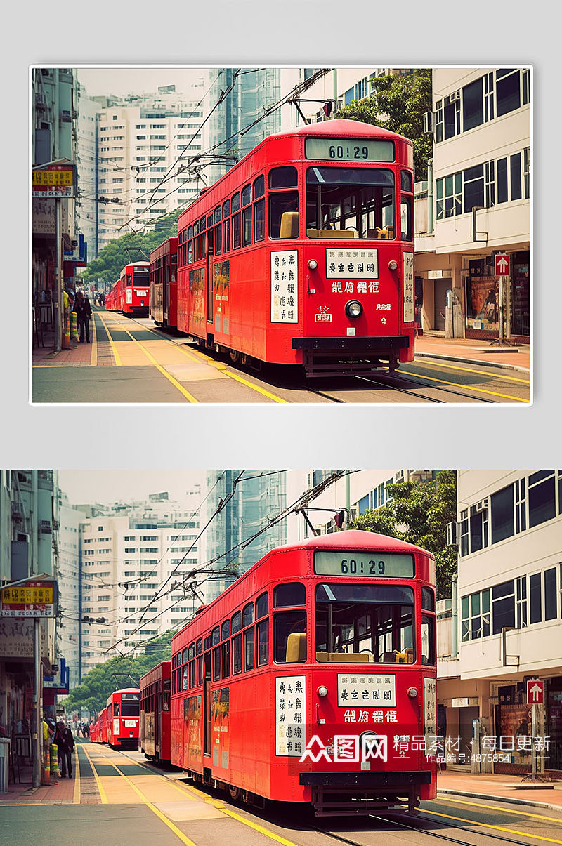 AI数字艺术国内城市香港叮叮车摄影图素材