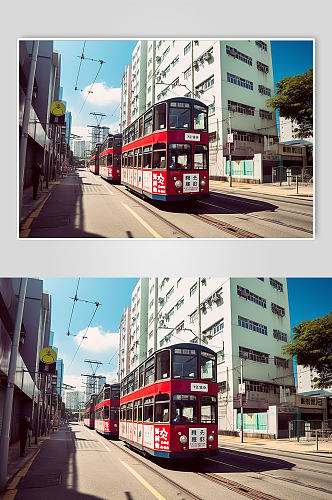 AI数字艺术国内城市香港叮叮车摄影图