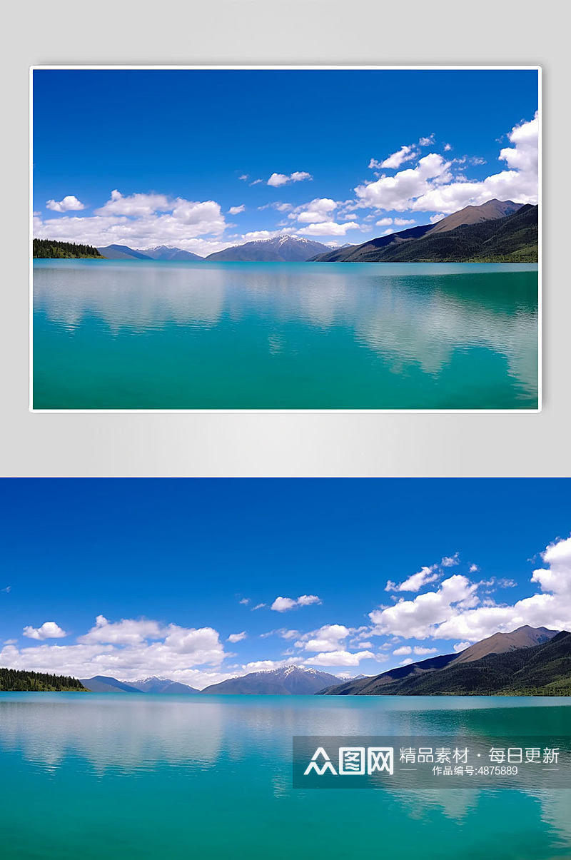 AI数字艺术西藏巴松措湖泊景点摄影图素材