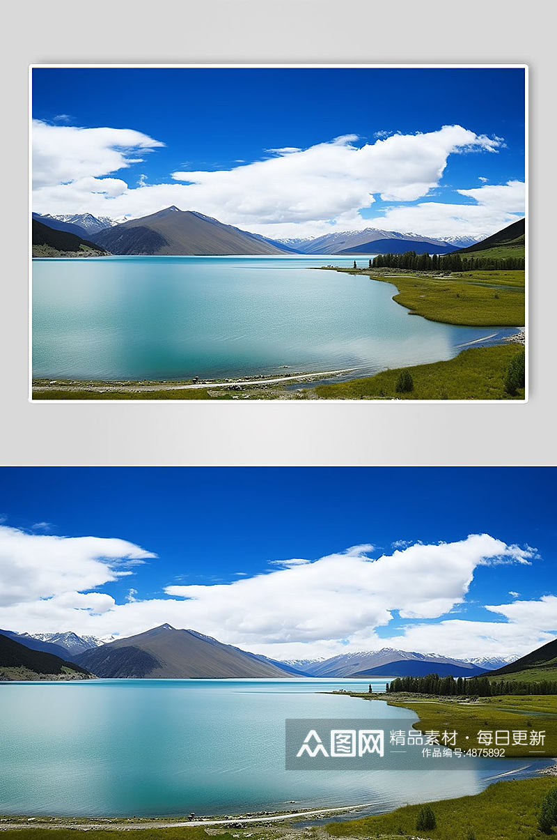 AI数字艺术西藏巴松措湖泊景点摄影图素材