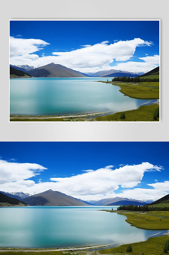 AI数字艺术西藏巴松措湖泊景点摄影图
