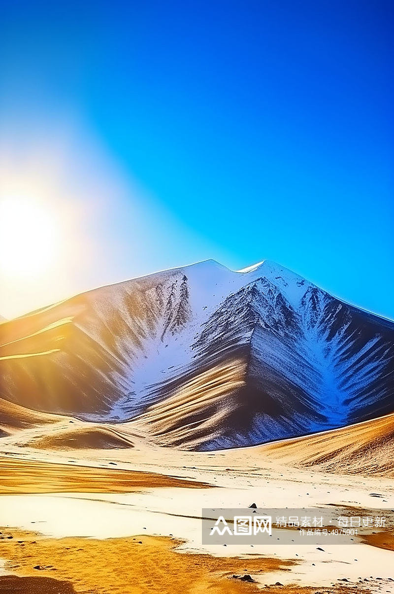 AI数字艺术西藏日照金山山景景点摄影图素材