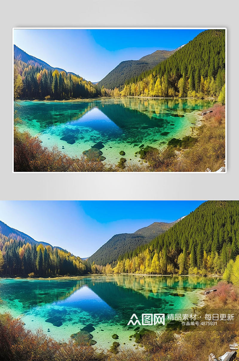 AI数字艺术四川稻城亚丁湖泊景点摄影图素材