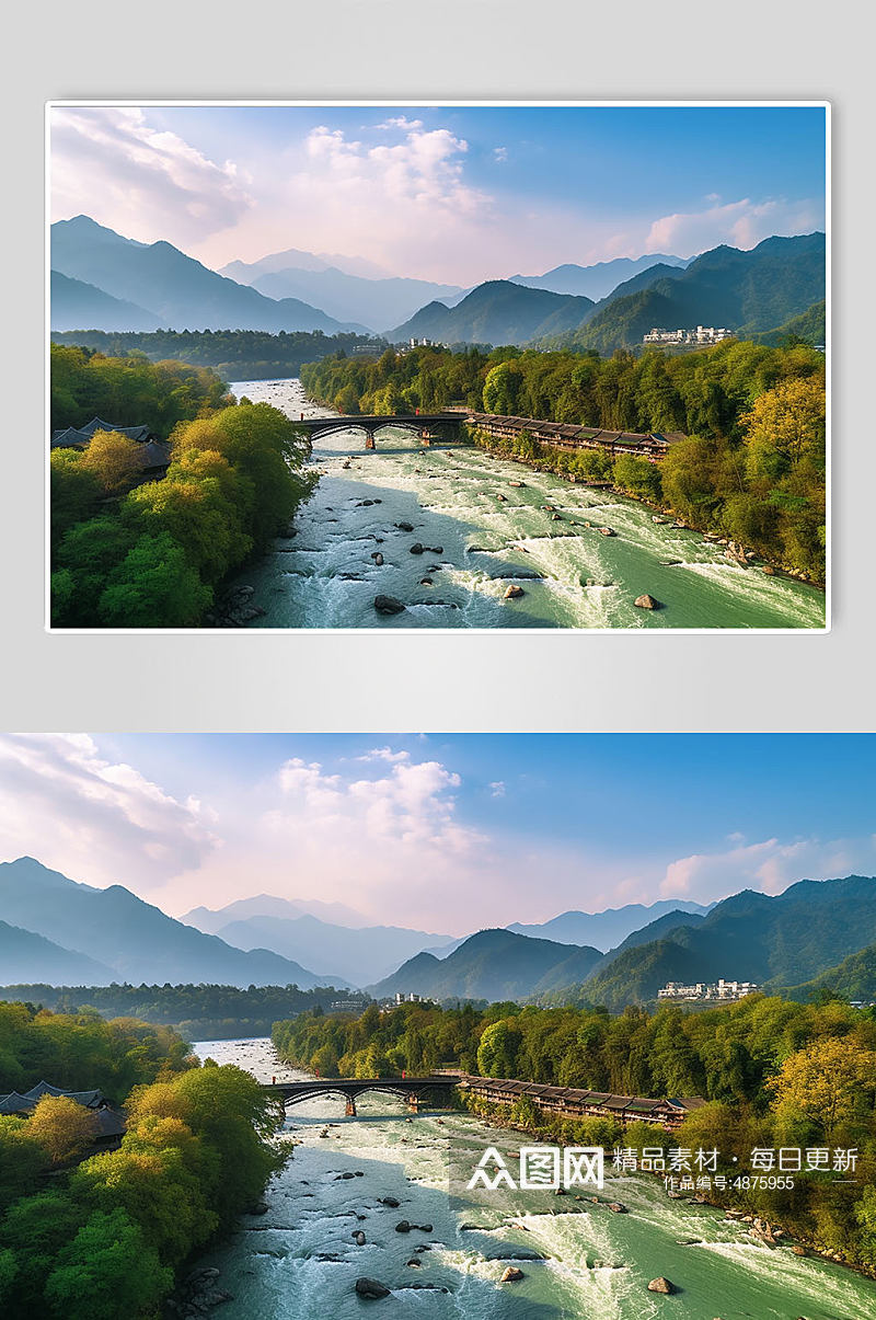 AI数字艺术四川都江堰江景景点摄影图素材