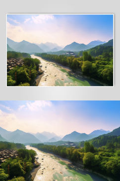 AI数字艺术四川都江堰江景景点摄影图