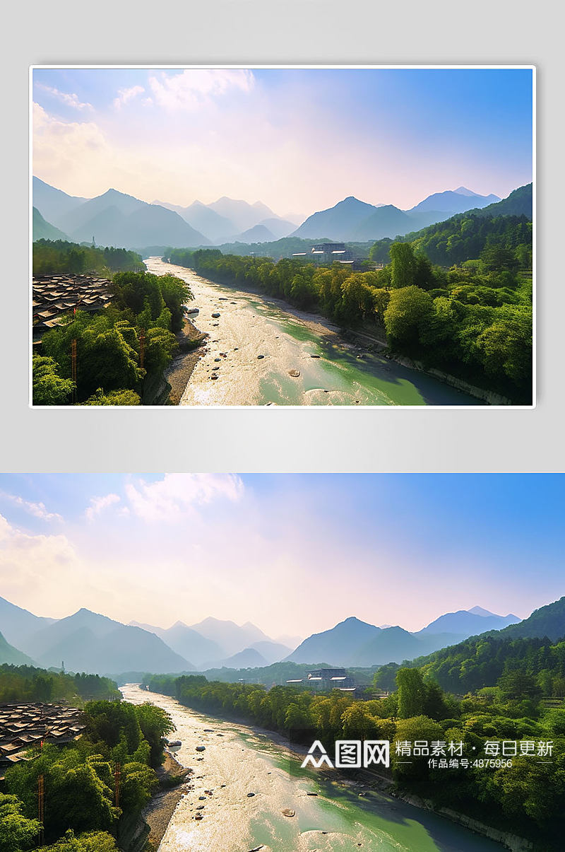 AI数字艺术四川都江堰江景景点摄影图素材