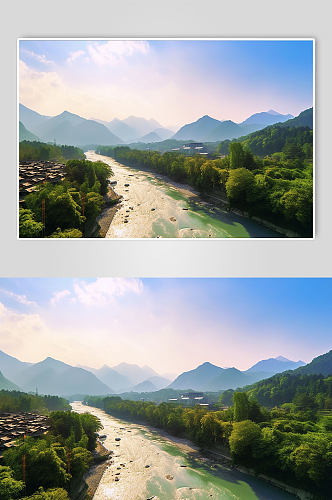 AI数字艺术四川都江堰江景景点摄影图