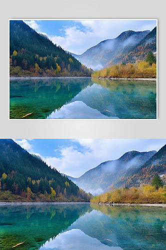 AI数字艺术四川稻城亚丁湖泊景点摄影图