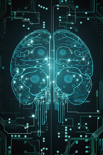 AI数字艺术大脑思维逻辑科幻未来插画