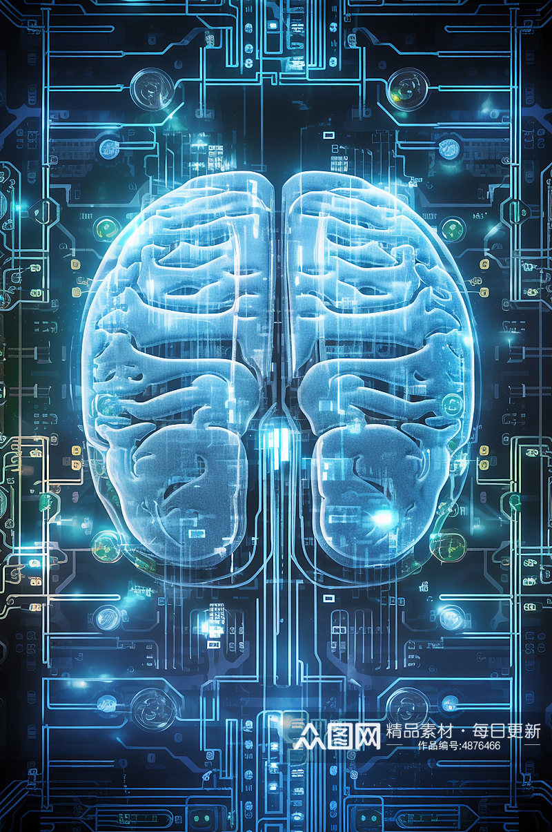 AI数字艺术大脑思维逻辑科幻未来插画素材