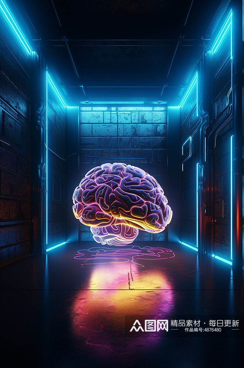 AI数字艺术大脑思维逻辑科幻未来插画素材