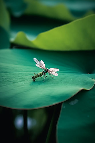 AI数字艺术立夏夏季荷叶蜻蜓摄影图片