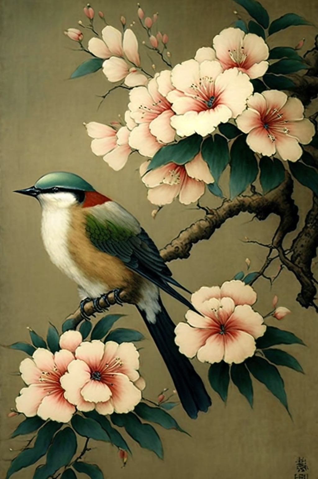 AI数字艺术喜鹊不是山茶花工笔中式花鸟画素材