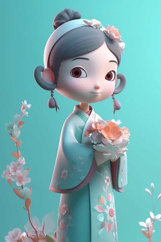 AI数字艺术中国风可爱软萌汉服人物模型-众图网