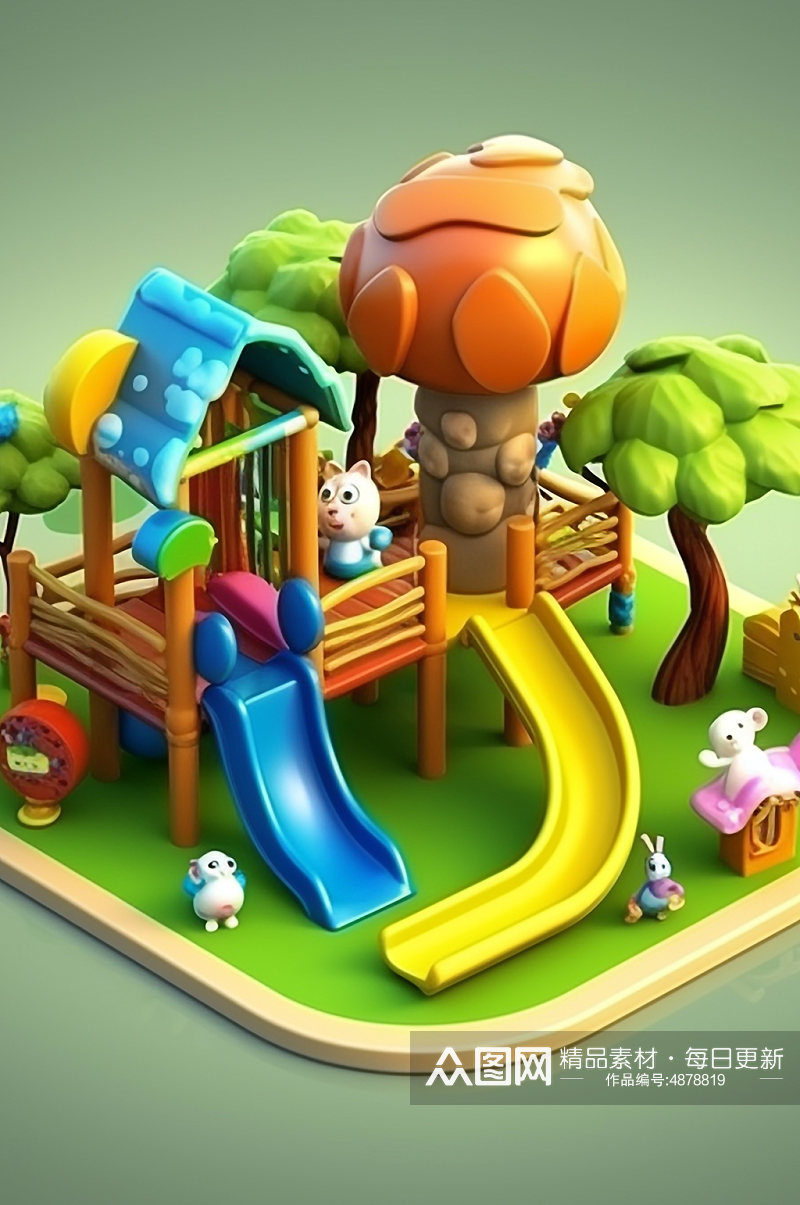 AI数字艺术61儿童节欢乐游乐园模型素材
