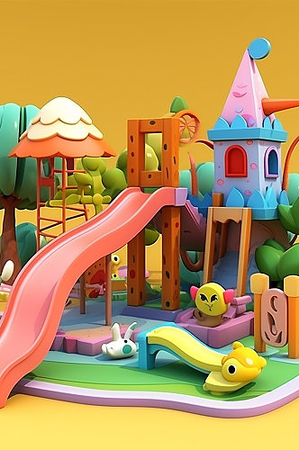 AI数字艺术61儿童节欢乐游乐园场景模型