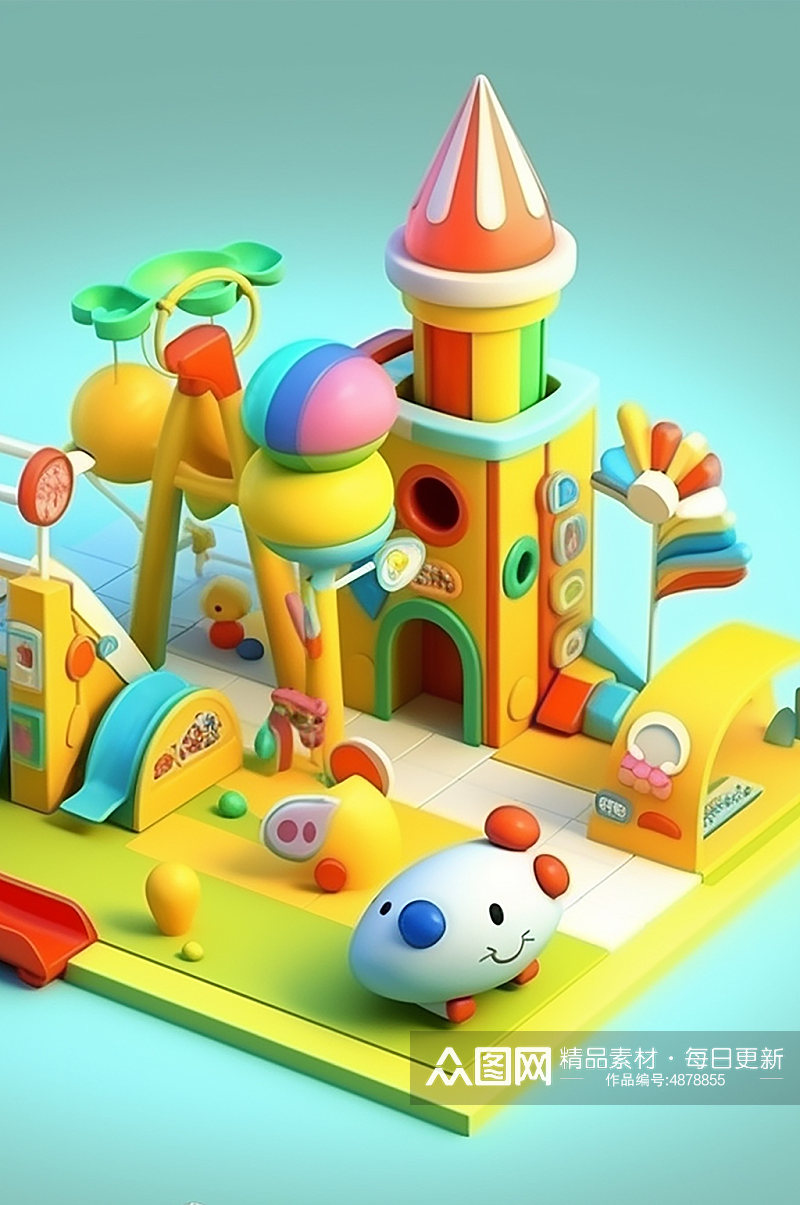 AI数字艺术61儿童节欢乐游乐园场景模型素材