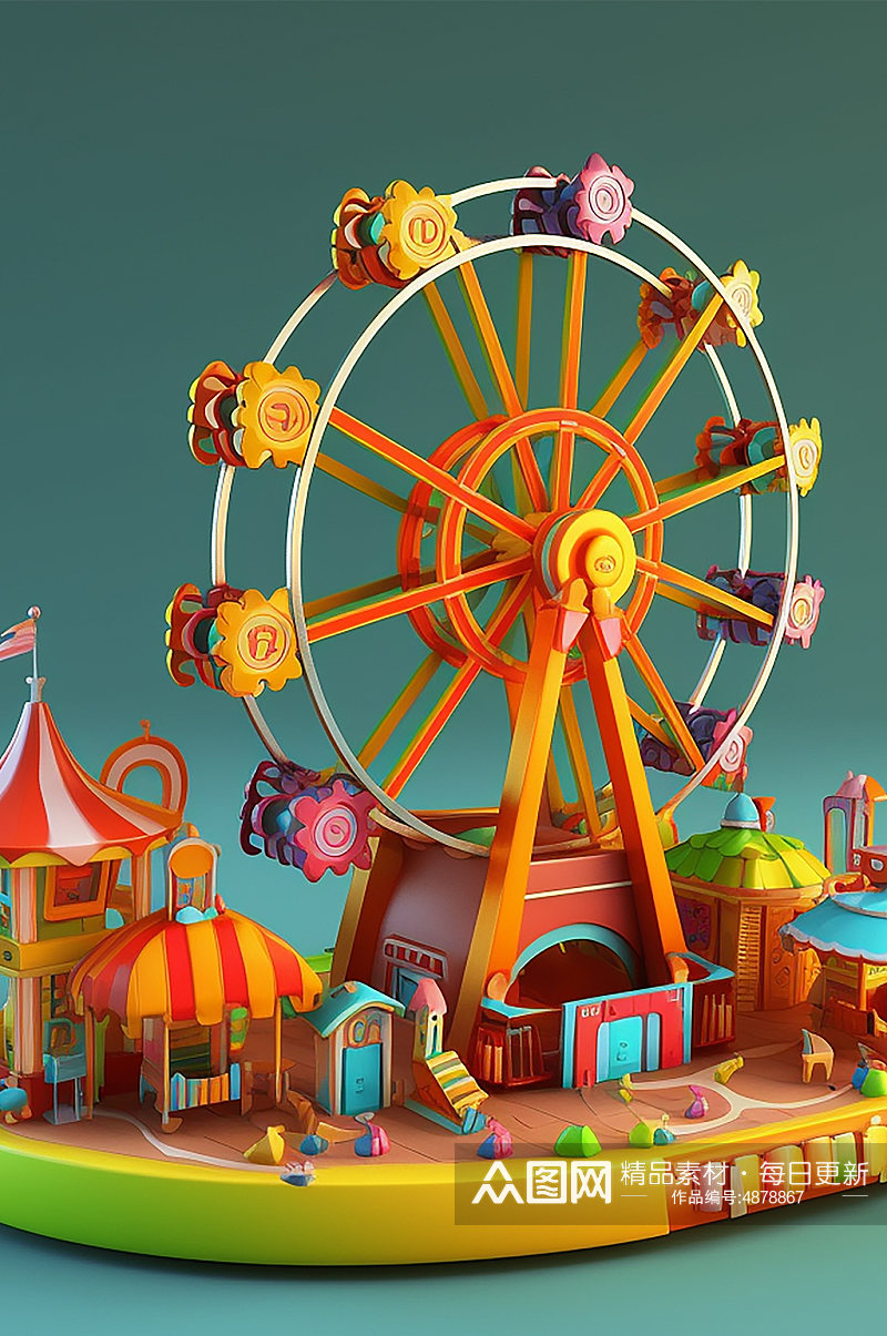 AI数字艺术61儿童节欢乐游乐园场景模型素材
