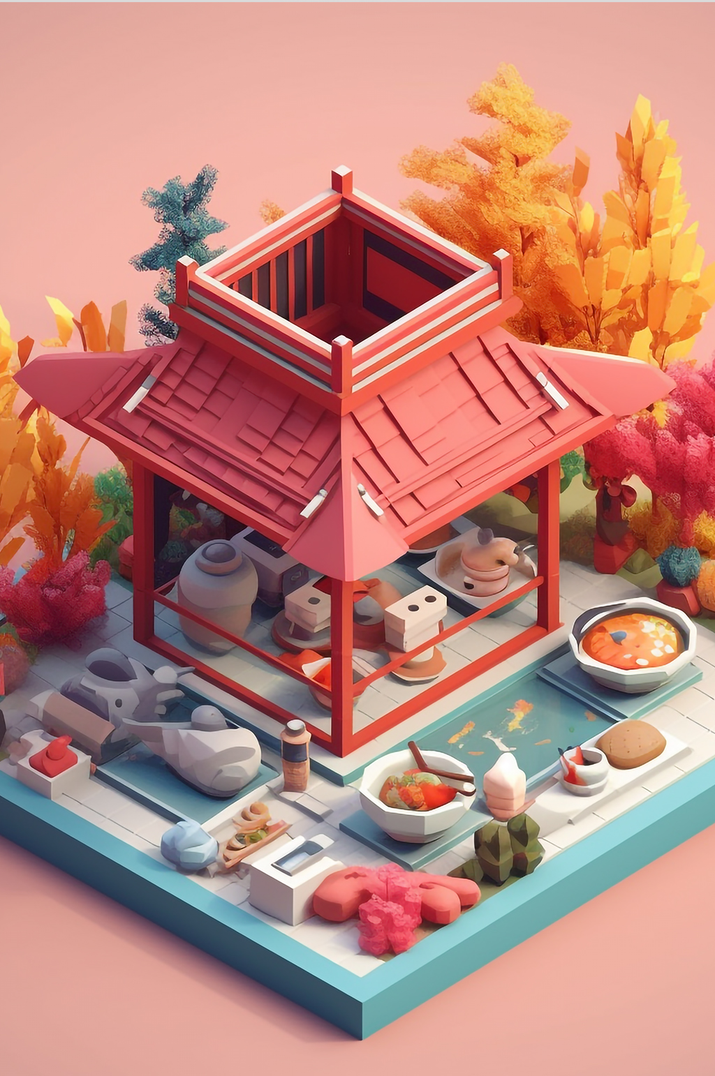 AI数字艺术美食店铺小场景模型素材