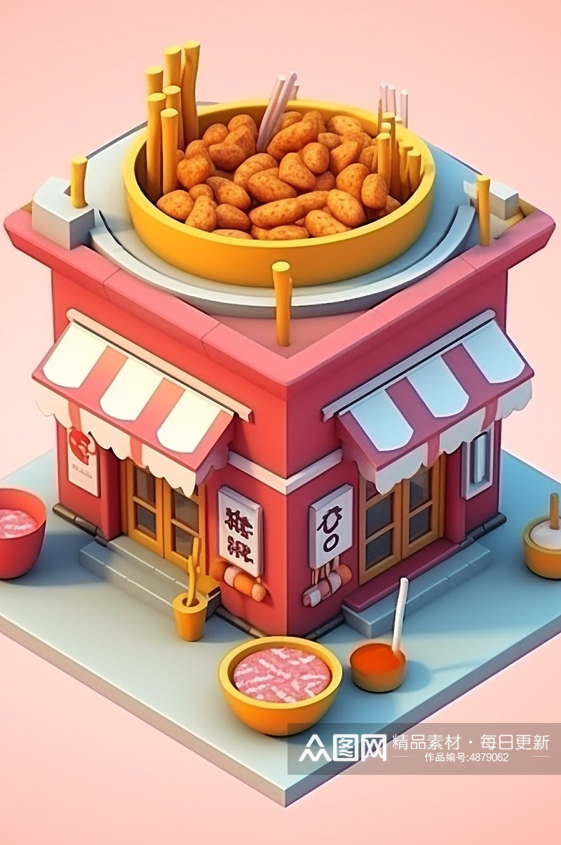 AI数字艺术美食店铺炸鸡店小场景模型素材