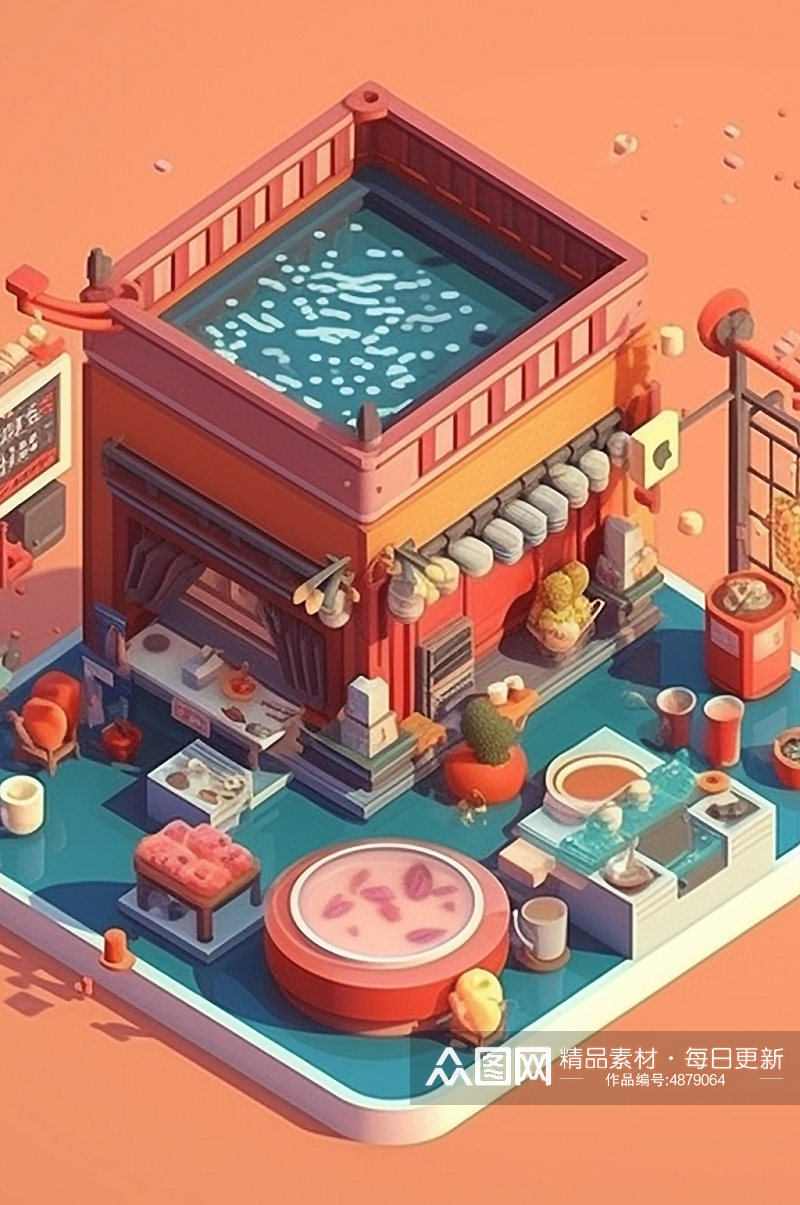 AI数字艺术美食店铺小场景模型素材