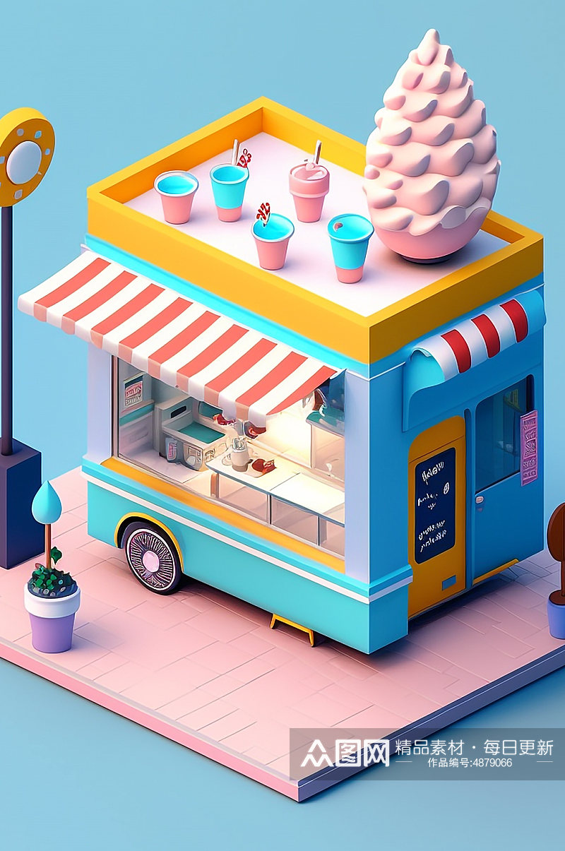 AI数字艺术美食店铺冰淇淋店小场景模型素材
