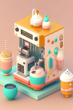 AI数字艺术美食店铺奶茶店小场景模型
