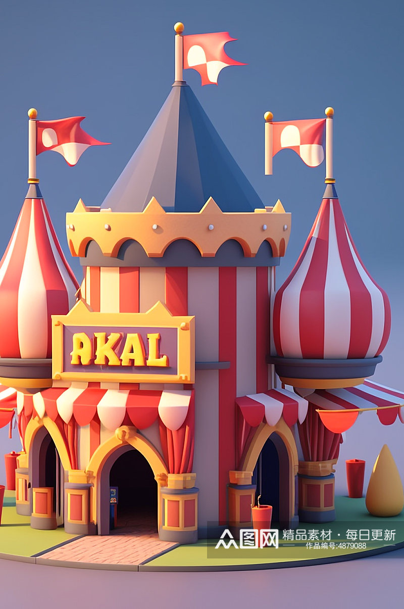 AI数字艺术游乐园马戏团城堡小场景模型素材