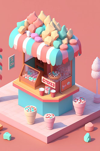AI数字艺术美食店铺糖果店小场景模型