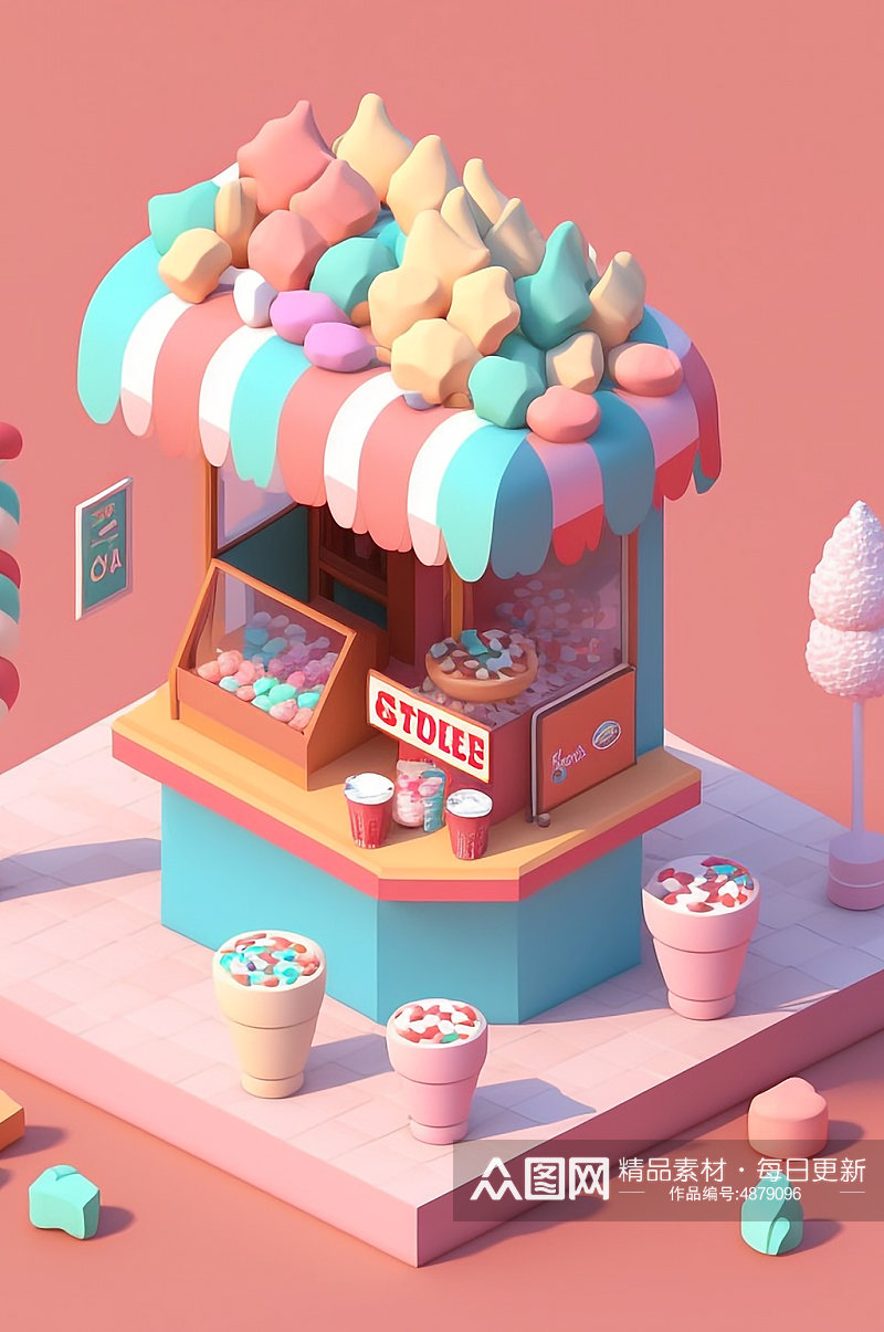 AI数字艺术美食店铺糖果店小场景模型素材