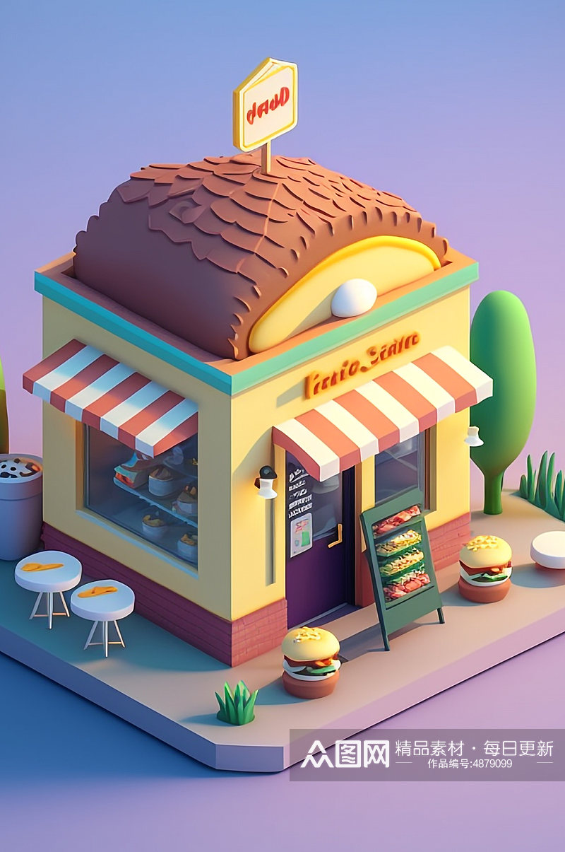 AI数字艺术美食店铺汉堡店小场景模型素材