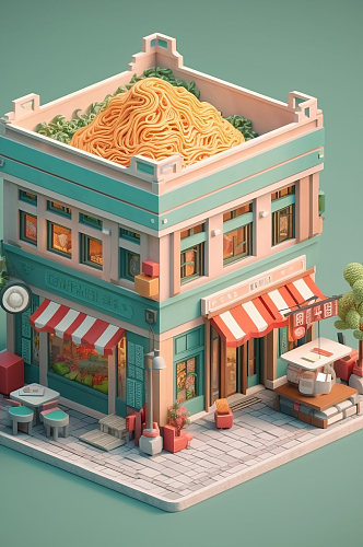 AI数字艺术美食店铺拉面店小场景模型
