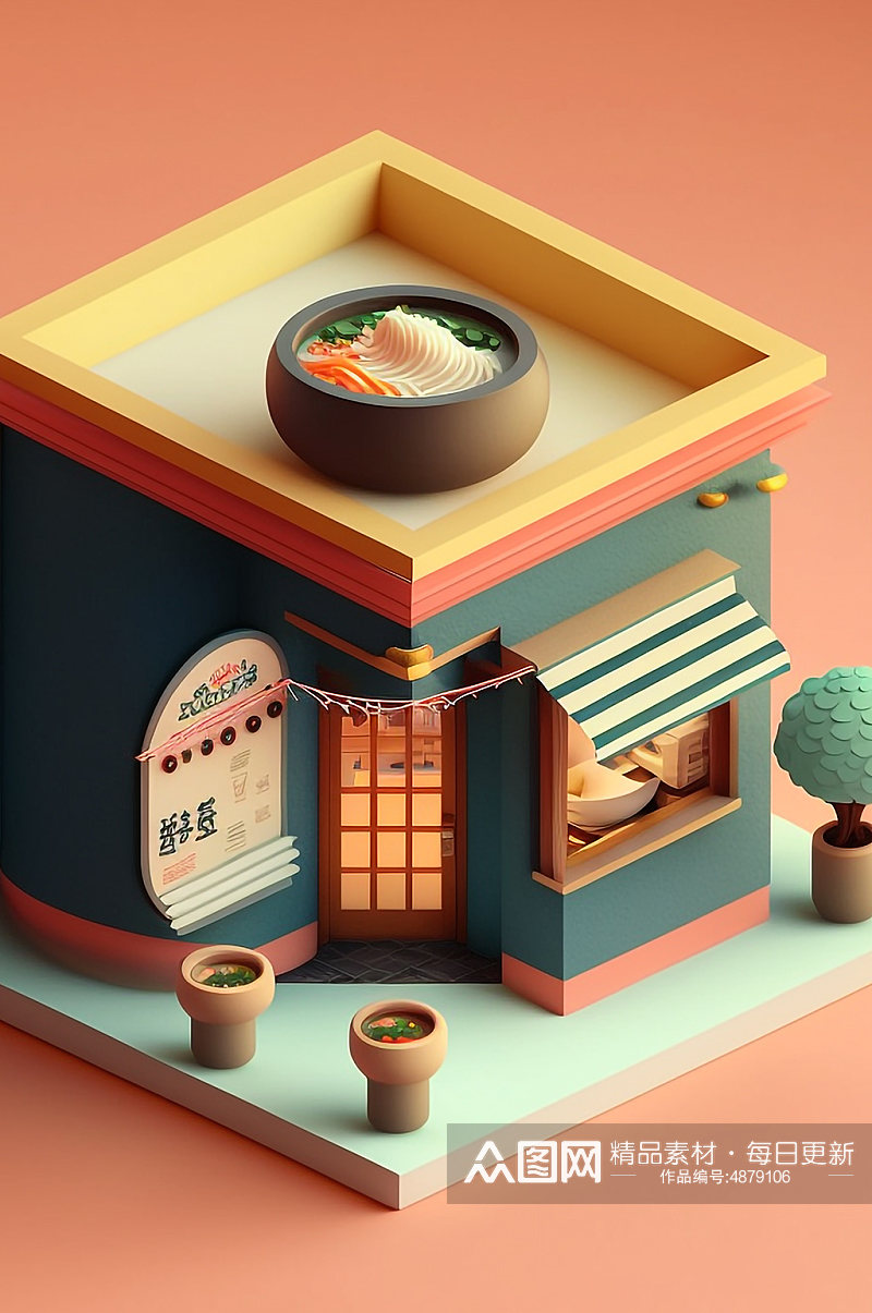 AI数字艺术美食店铺拉面店小场景模型素材