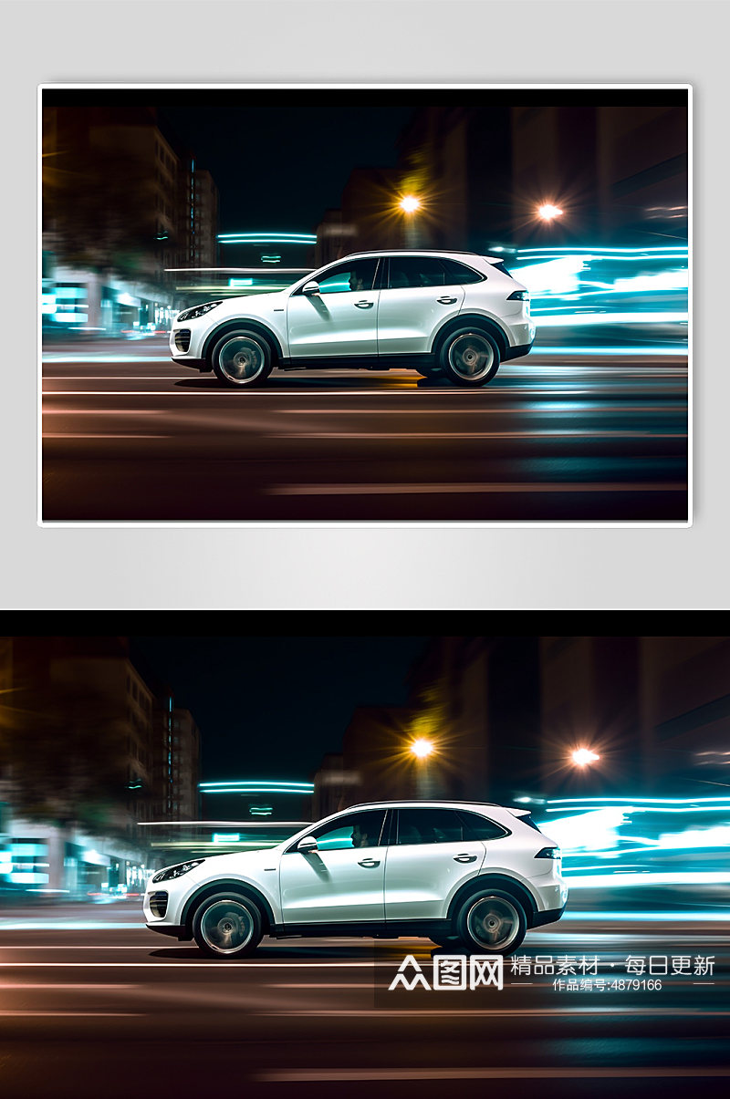 AI数字艺术城市高速霓虹汽车场景摄影图片素材