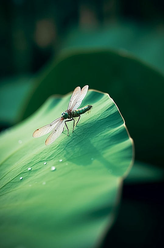 AI数字艺术蜻蜓停在荷叶夏季夏至摄影图片