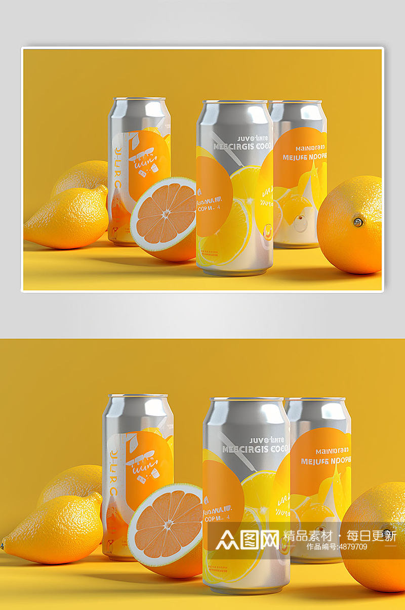 AI数字艺术易拉罐柠檬饮料瓶包装样机模型素材