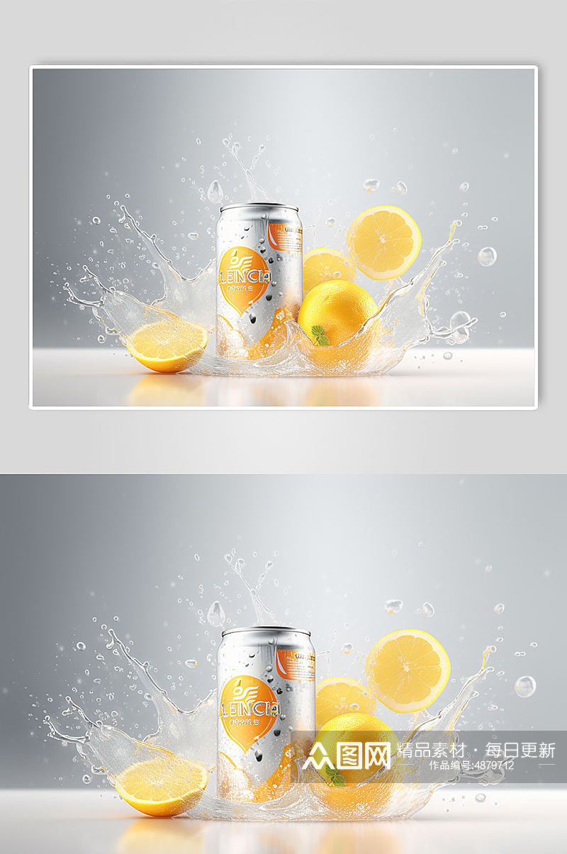 AI数字艺术易拉罐柠檬饮料瓶包装样机模型素材